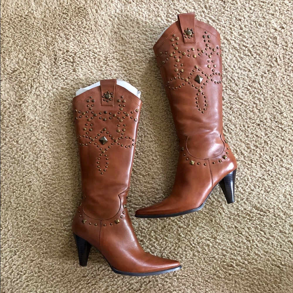 Nine West Brown Leather Heeled Boots Sz 7